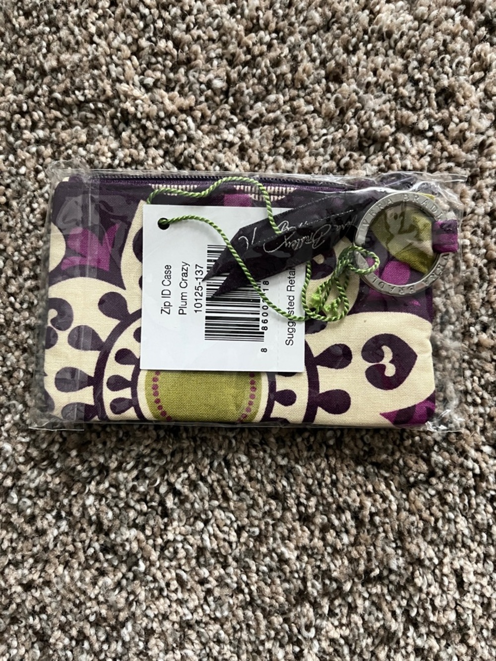 Vera Bradley Plum Crazy Zip ID Case - Purple, Cream, Green